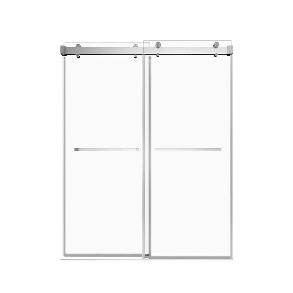 Gorgeous Single Sliding Frameless Shower Door With 3/8 Inch Clear Glass color:brushed nickel