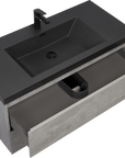 Floating Bathroom Vanity with Quartz Sand Basin and Soft Close Drawers color: Grey