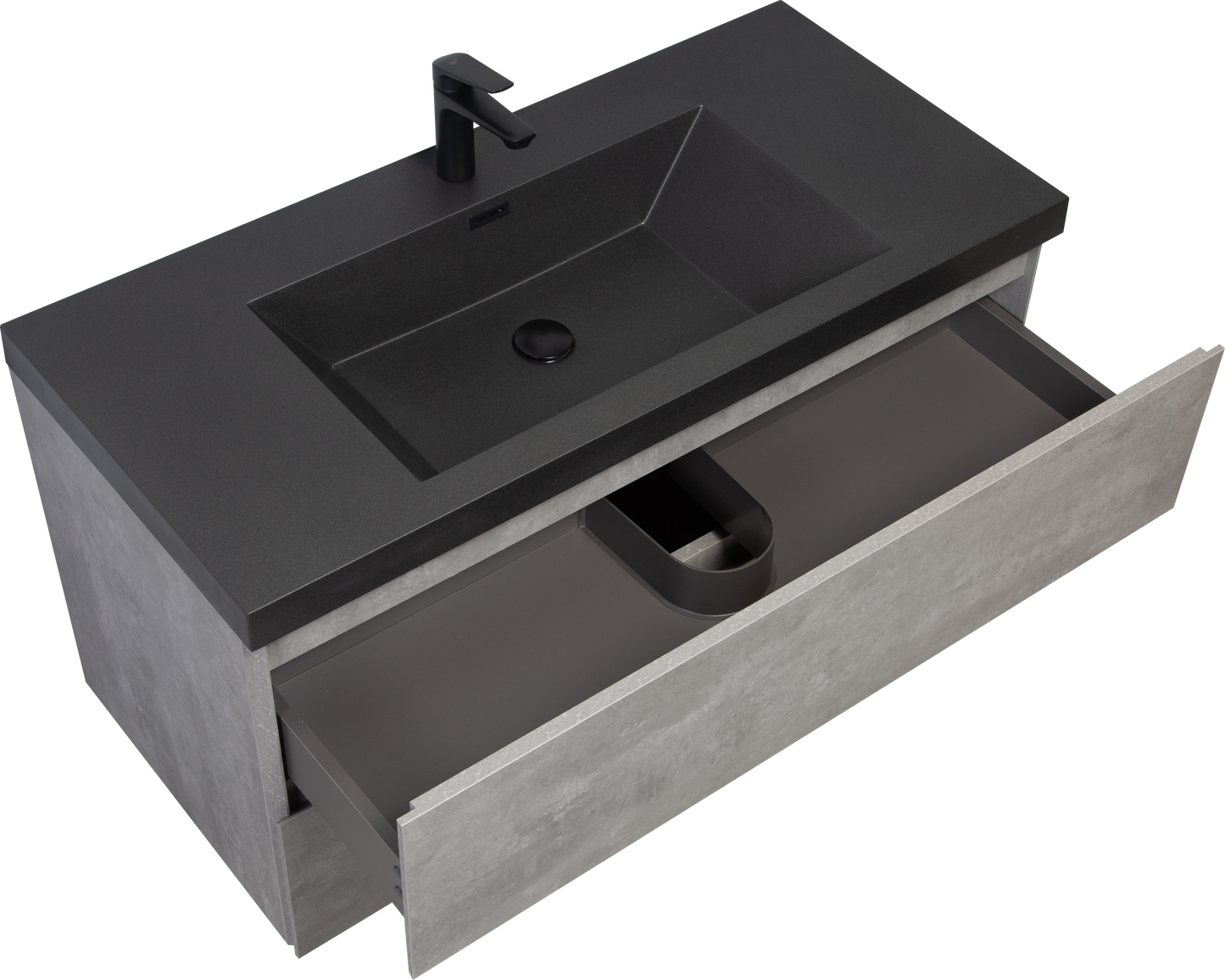 Floating Bathroom Vanity with Quartz Sand Basin and Soft Close Drawers color: Grey