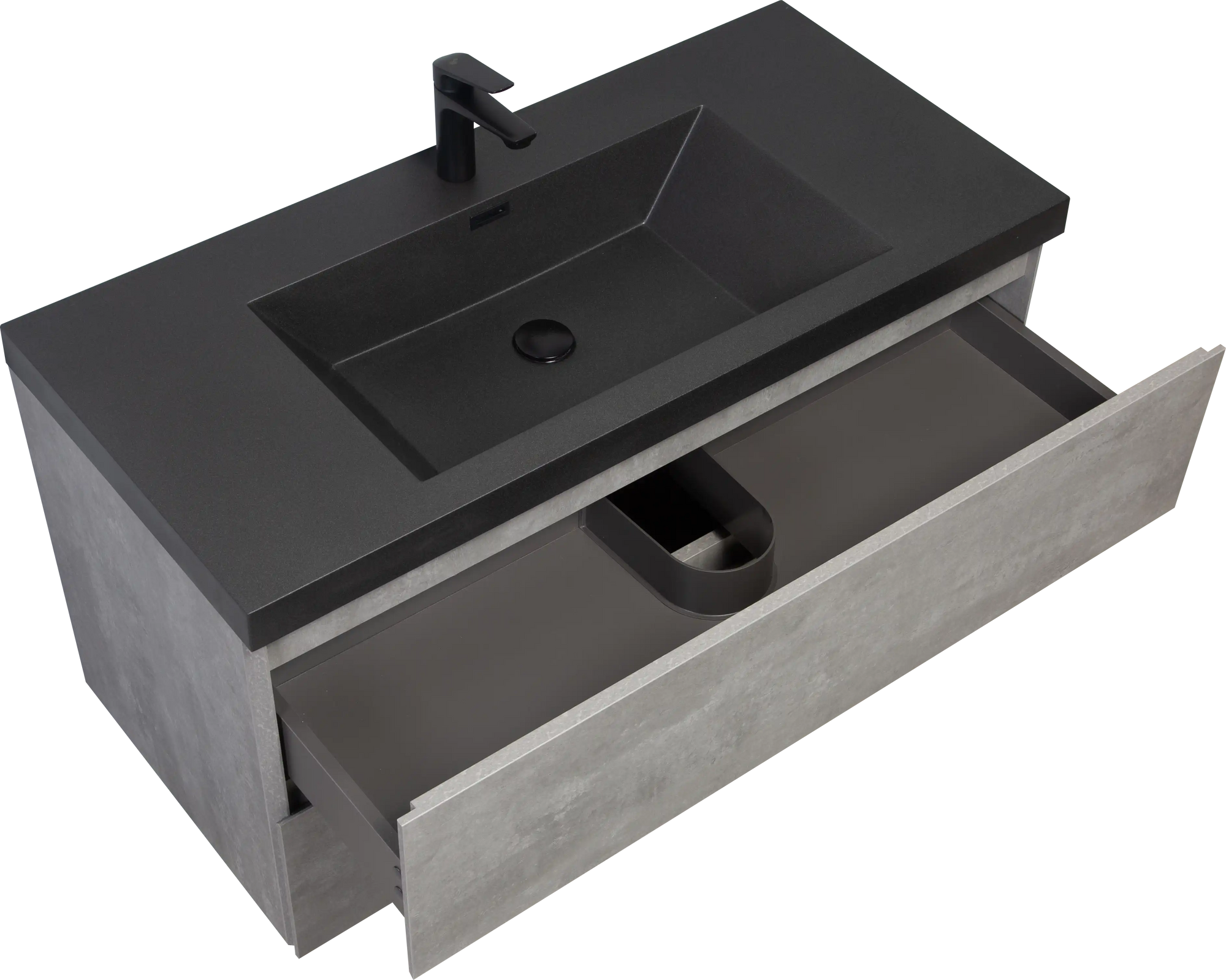 23&#39;&#39;-47&#39;&#39; Floating Dark Grey Corner Vanity with Matte Black Sink - 2 Soft Close Drawers