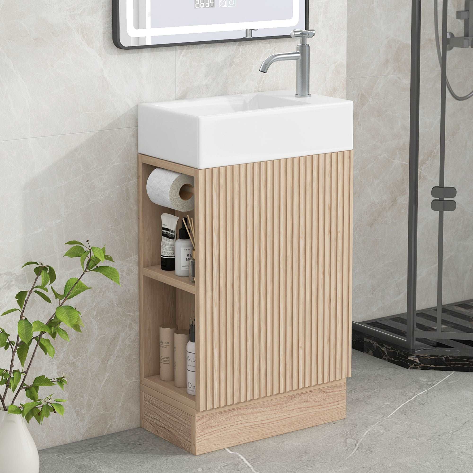 Bathroom Vanity Cabinet with Sink Two-tier Shelf COLOR:walnut