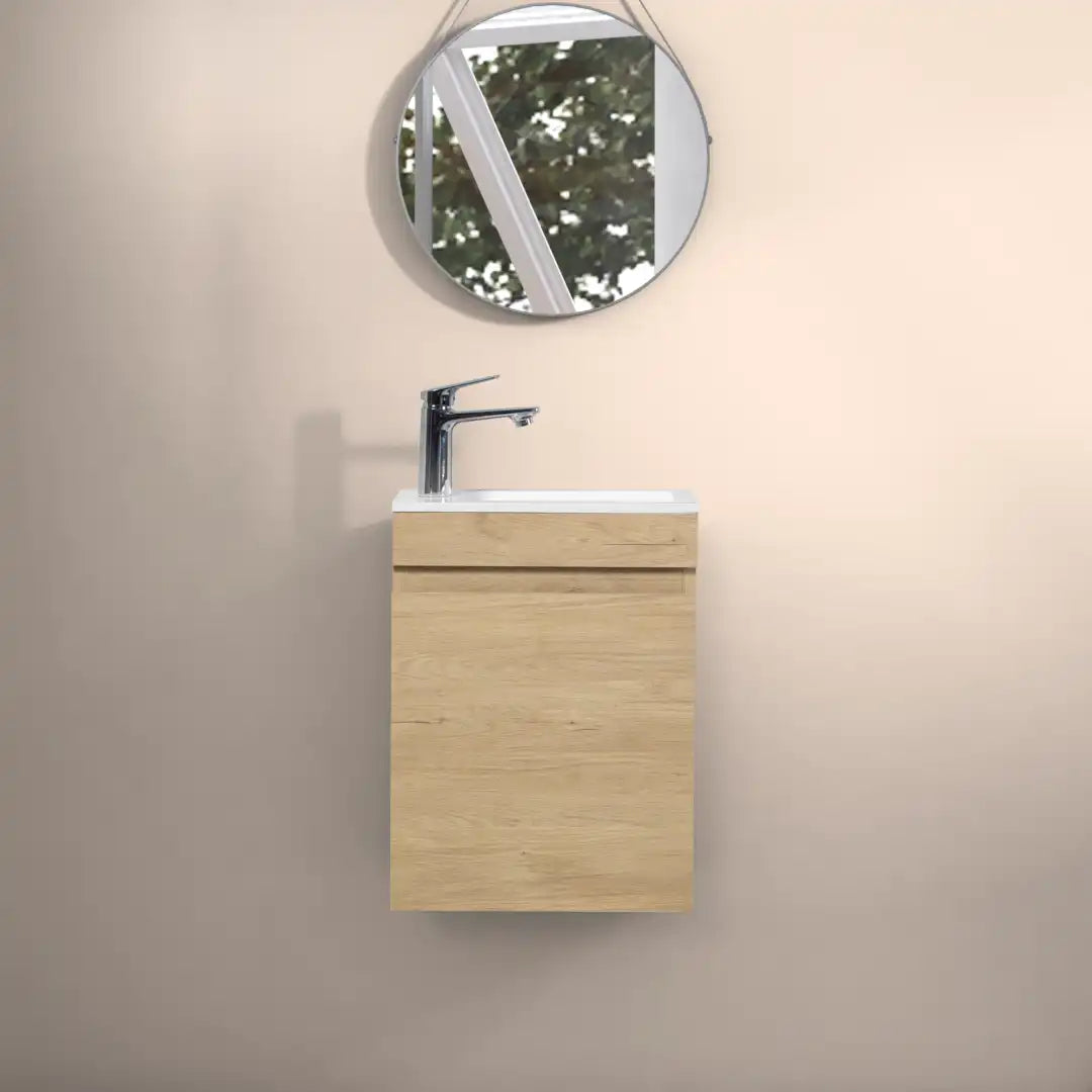 16" Birch Floating Bathroom Vanity with Resin Sink and Soft Close Doors color:Oak