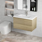 Floating Bathroom Vanity with Resin Top Basin & Soft Close Drawers - Modern Wall-Mounted Storage Cabinet color: Oak