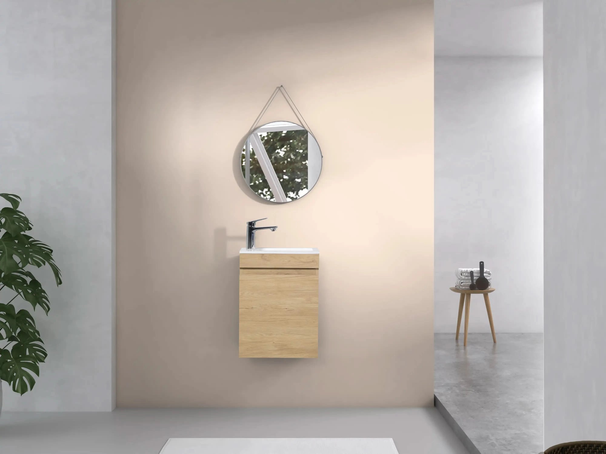 16" Birch Floating Bathroom Vanity with Resin Sink and Soft Close Doors color:Oak