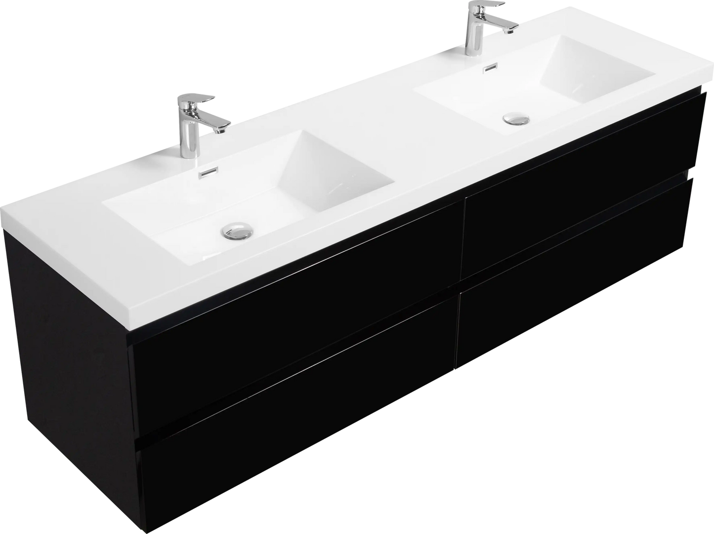 Sleek Floating Bathroom Vanity with Dual Resin Basins & Soft Close Drawers color: Black