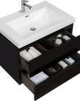 Floating Bathroom Vanity with Resin Top Basin & Soft Close Drawers - Modern Wall-Mounted Storage Cabinet color: Black