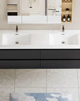 Sleek Floating Bathroom Vanity with Dual Resin Basins & Soft Close Drawers color: Black