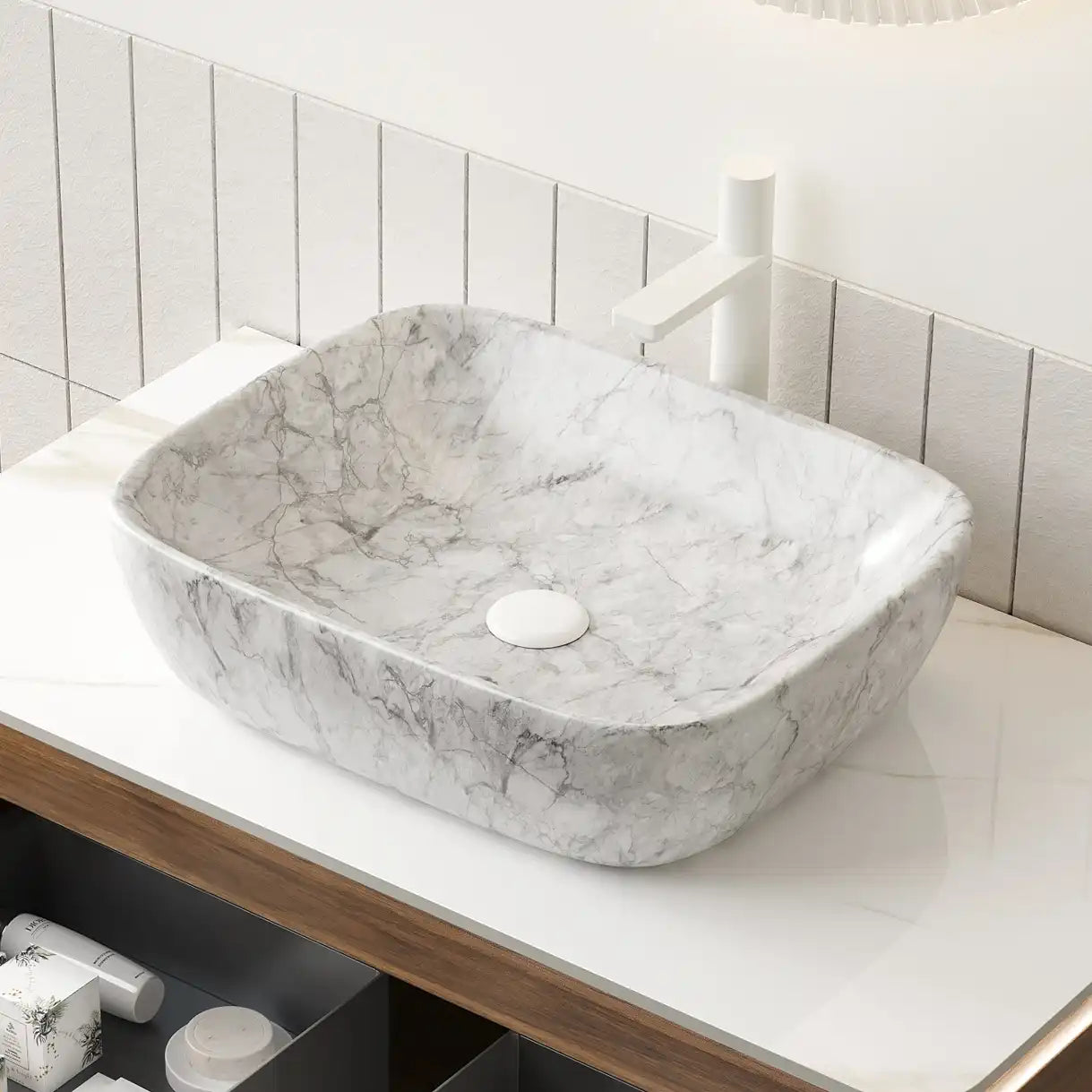 19 inch marble-look vessel sink for bathroom on countertop | Ace Decor