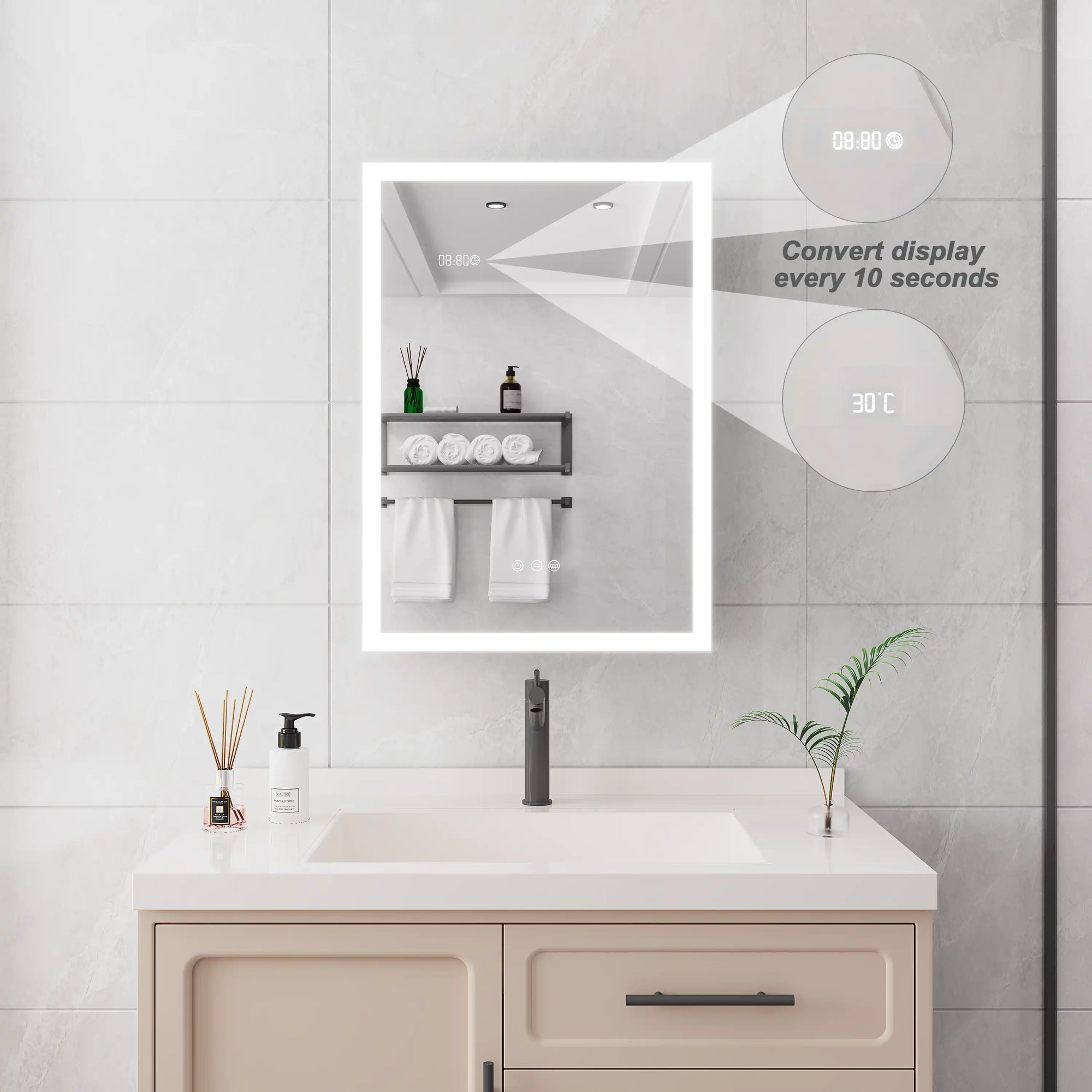 Calvante 28&quot; LED Mirror Cabinet with Display - 3-Tier Storage, Anti-Fog