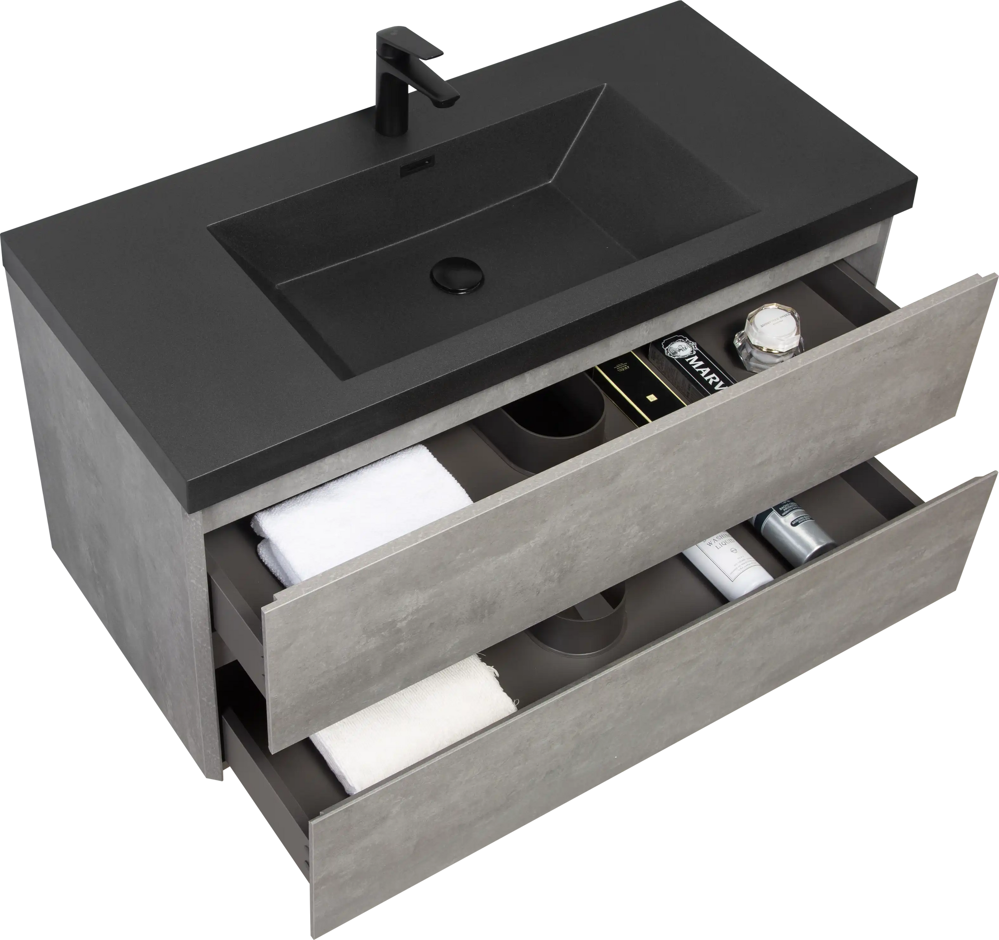 23&#39;&#39;-47&#39;&#39; Floating Dark Grey Corner Vanity with Matte Black Sink - 2 Soft Close Drawers