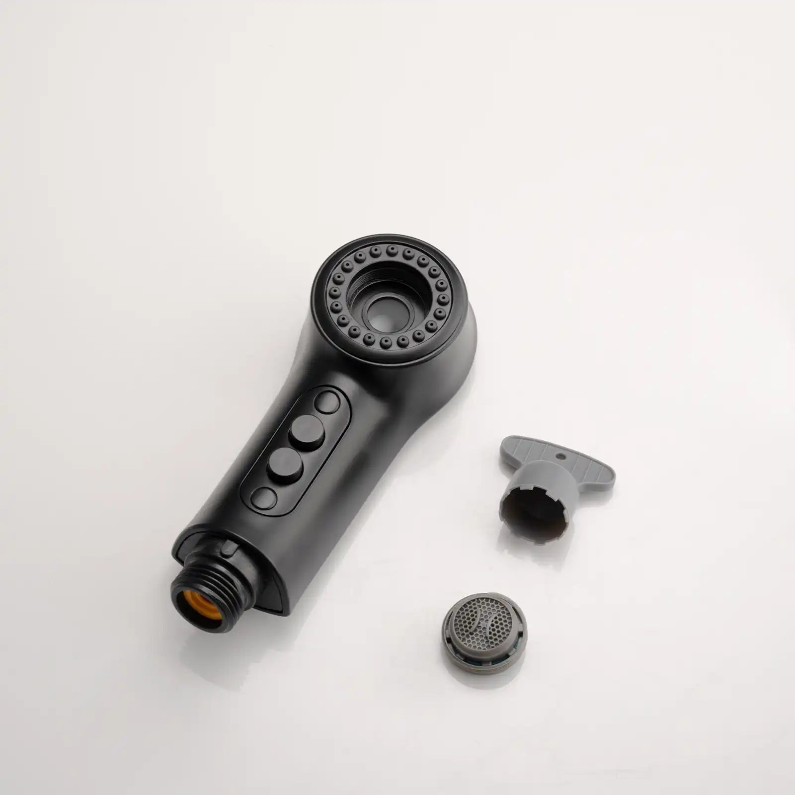 Black faucet bathroom sprayer head with multi-function buttons and detachable aerator, designed for easy cleaning and reliable performance | Ace Decor