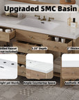 Soleil 60" Bathroom Vanity with Sink, Natural Wood Cabinet with Drawers