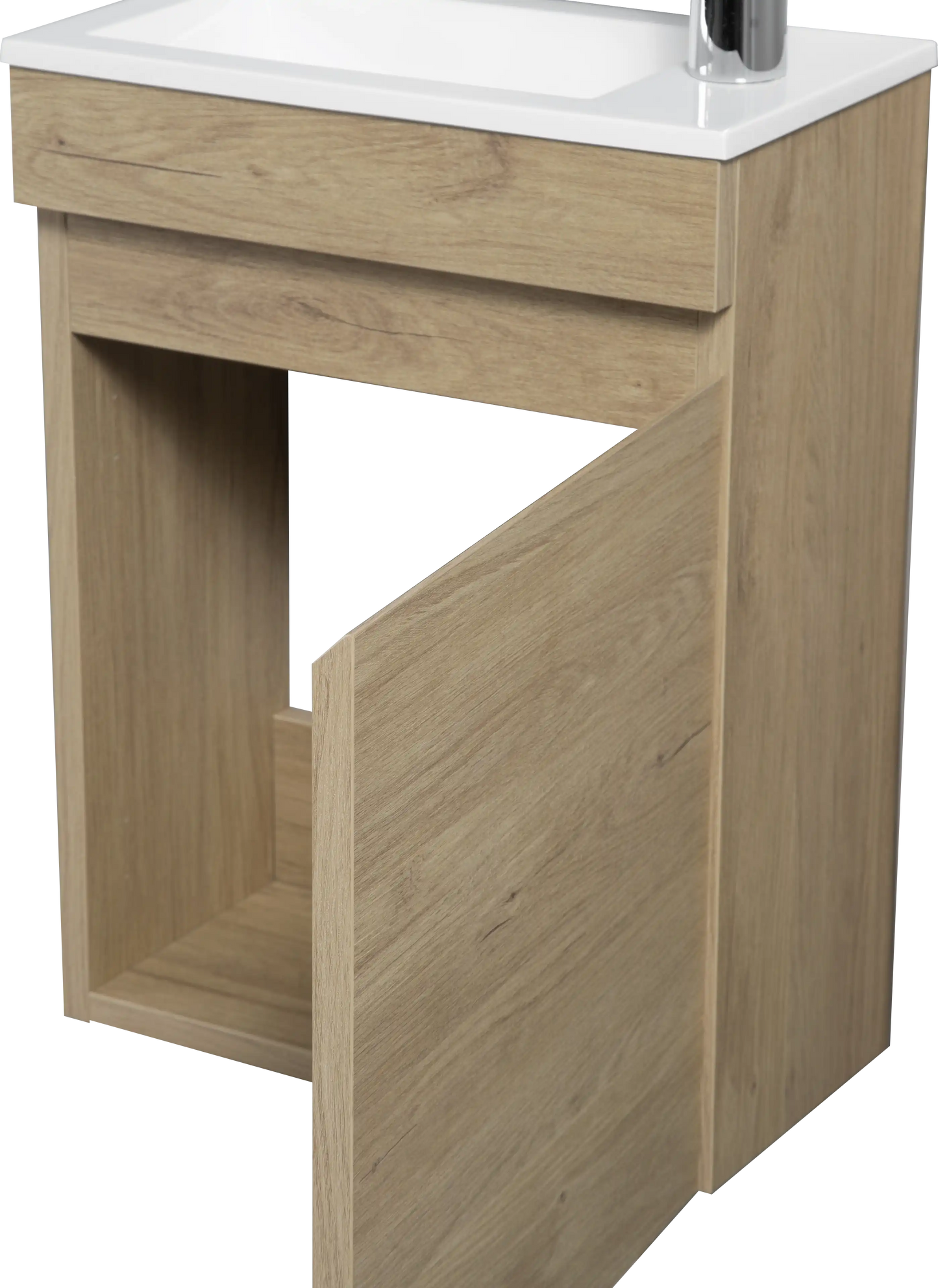 16" Birch Floating Bathroom Vanity with Resin Sink and Soft Close Doors color:Oak