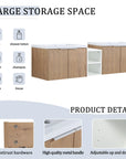 Monterey Series 72" Double Floating Bathroom Vanity in Imitative Oak with Side Cabinet and Integrated Sink