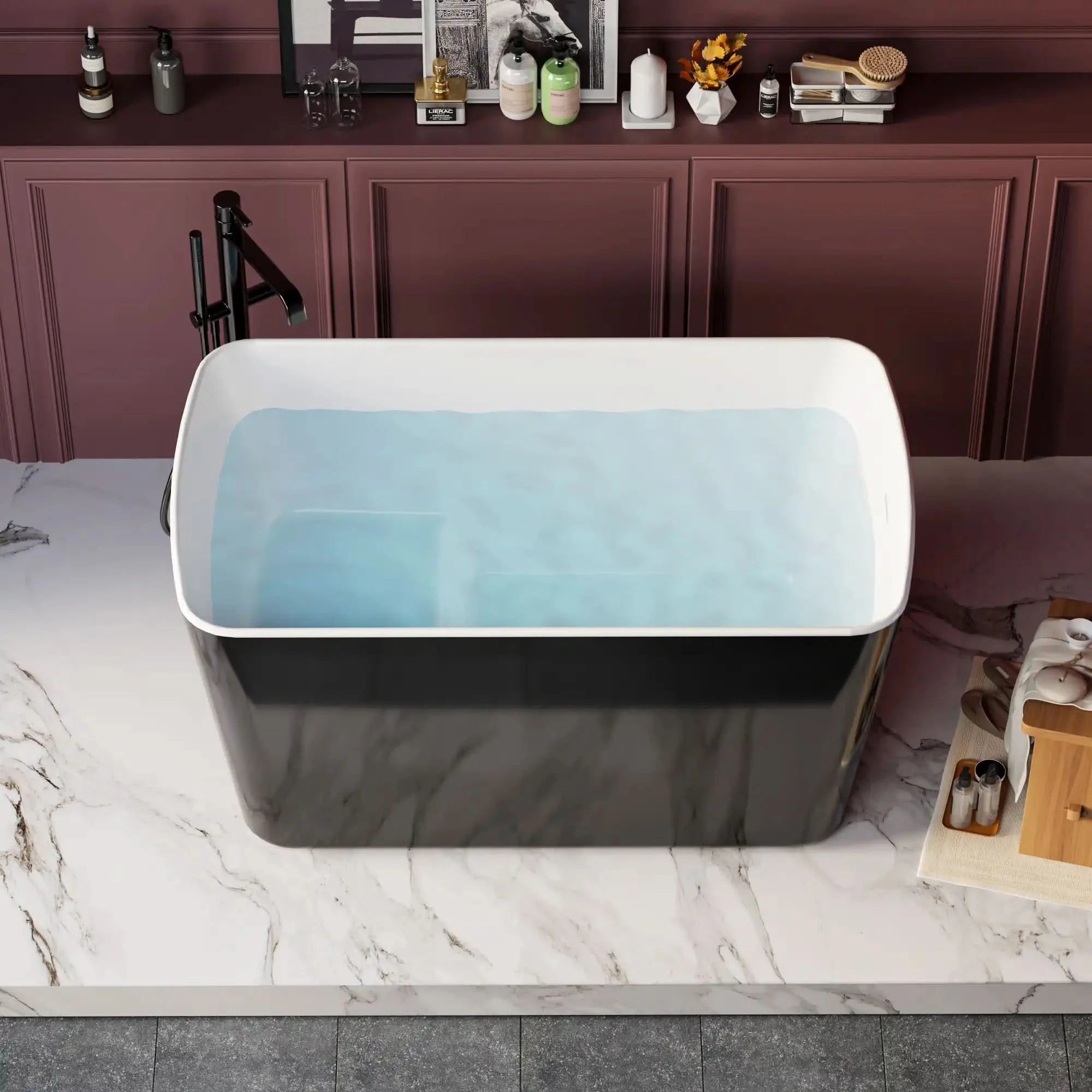 49&quot;x28&quot;Acrylic Square Japanese Style Freestanding Soaking Bathtub color: Black