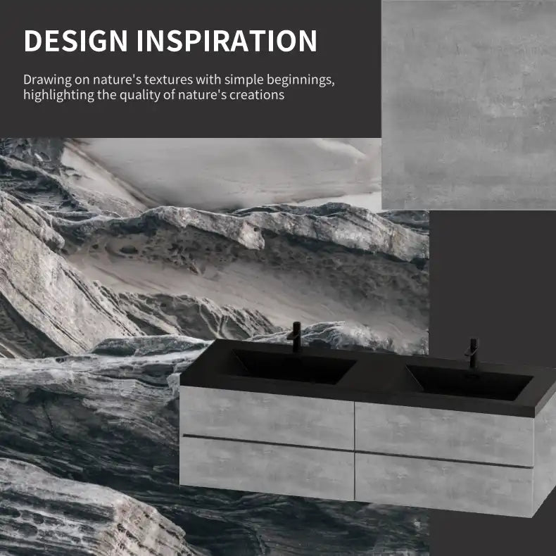 Grey floating vanity 72 x 19 inspired by natural stone textures | Ace Decor