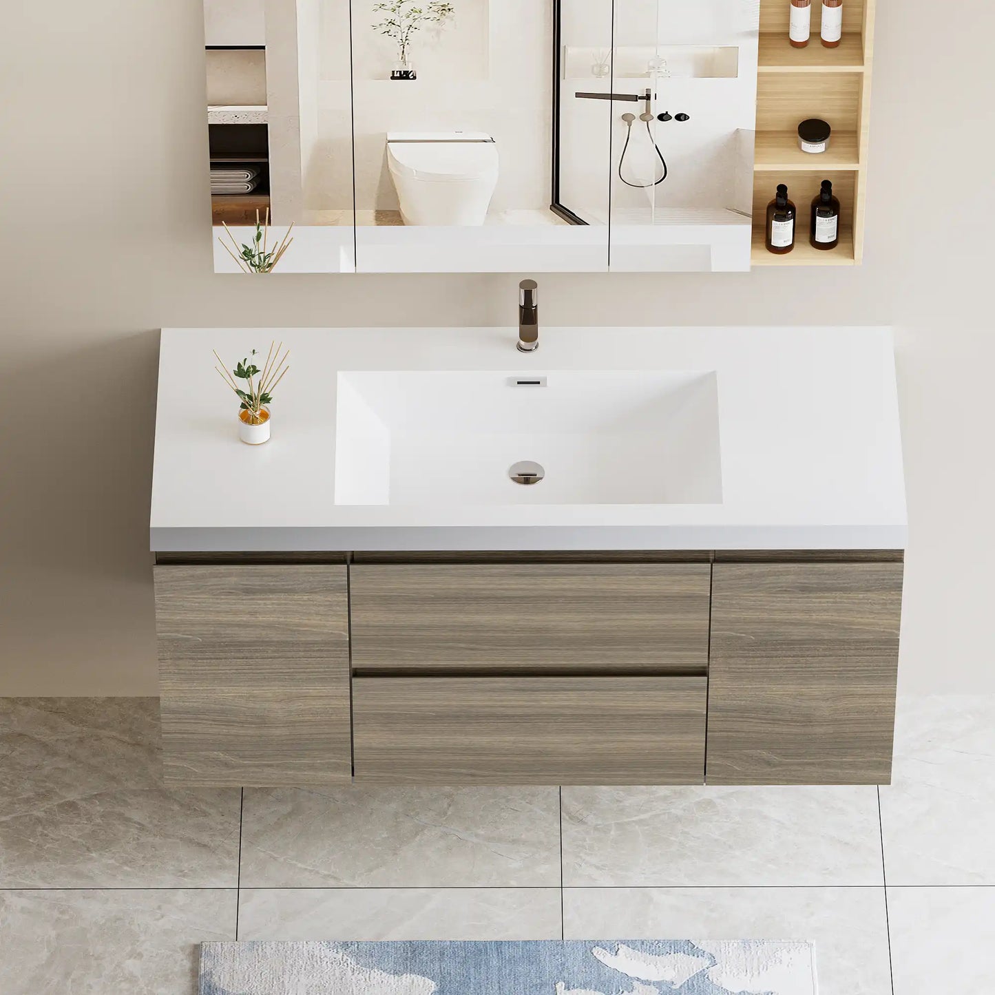 47/59" Modern Floating Bathroom Vanity with Resin Top Basin color: Ash Grey | sink: single