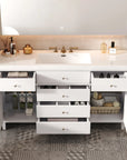 Soleil 60" Bathroom Vanity with Sink, Elegant White Cabinet with Drawers