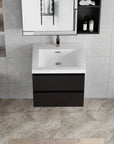 Floating Bathroom Vanity with Resin Top Basin & Soft Close Drawers - Modern Wall-Mounted Storage Cabinet color: Black