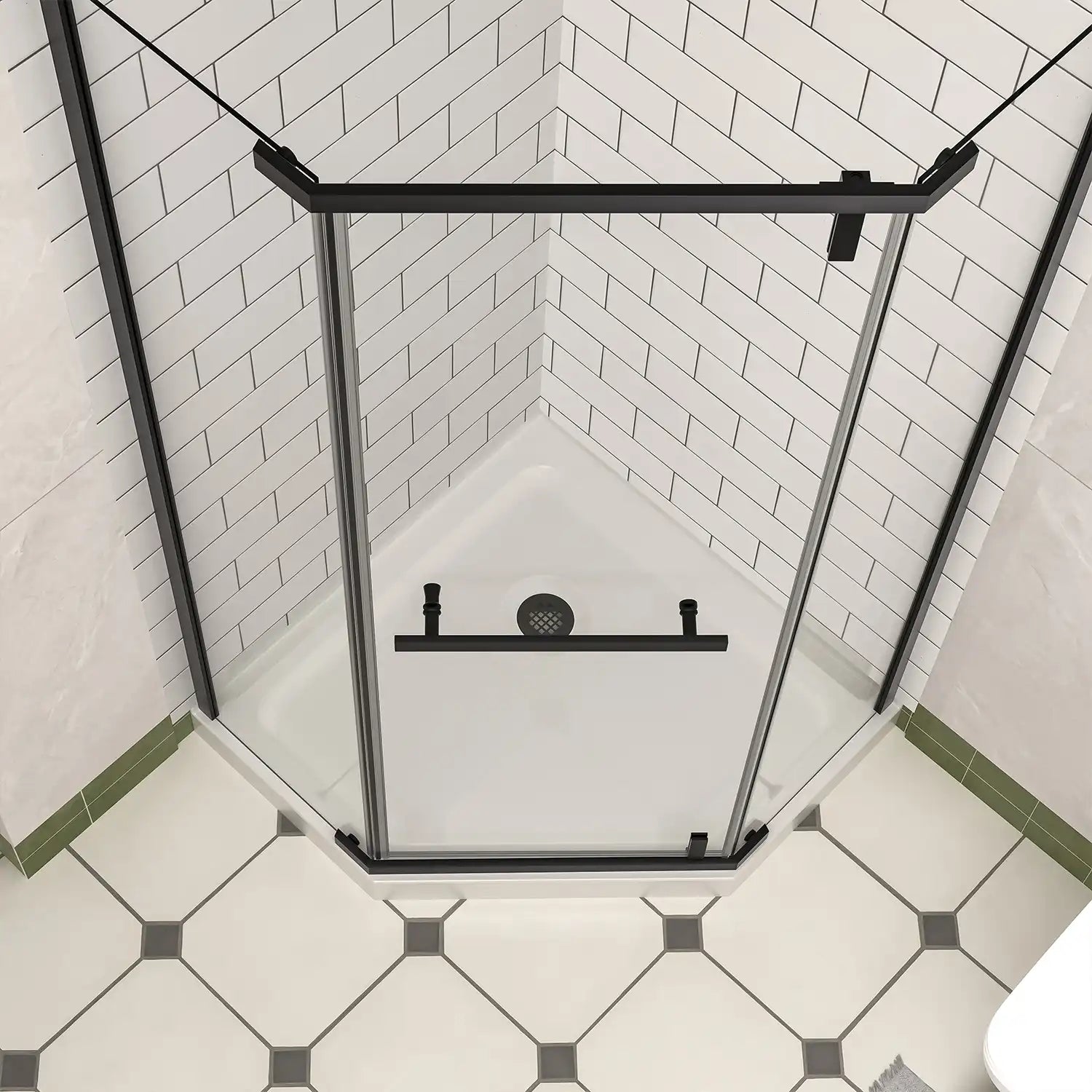 Corner Drain Neo-Angle Shower Base for Tile color:White