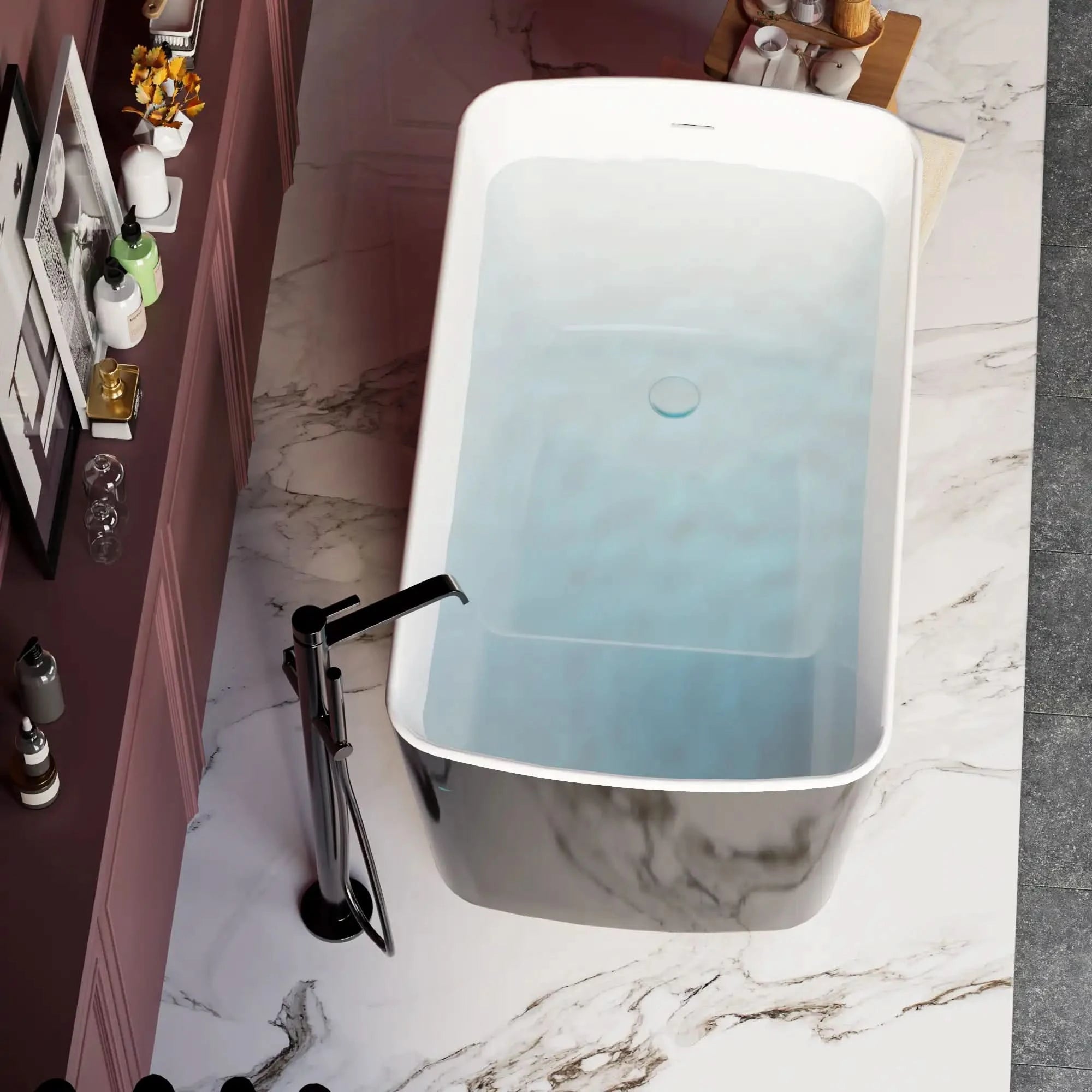 49&quot;x28&quot;Acrylic Square Japanese Style Freestanding Soaking Bathtub color: Black