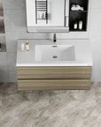 Floating Bathroom Vanity with Resin Top Basin & Soft Close Drawers - Modern Wall-Mounted Storage Cabinet color: Ash Grey