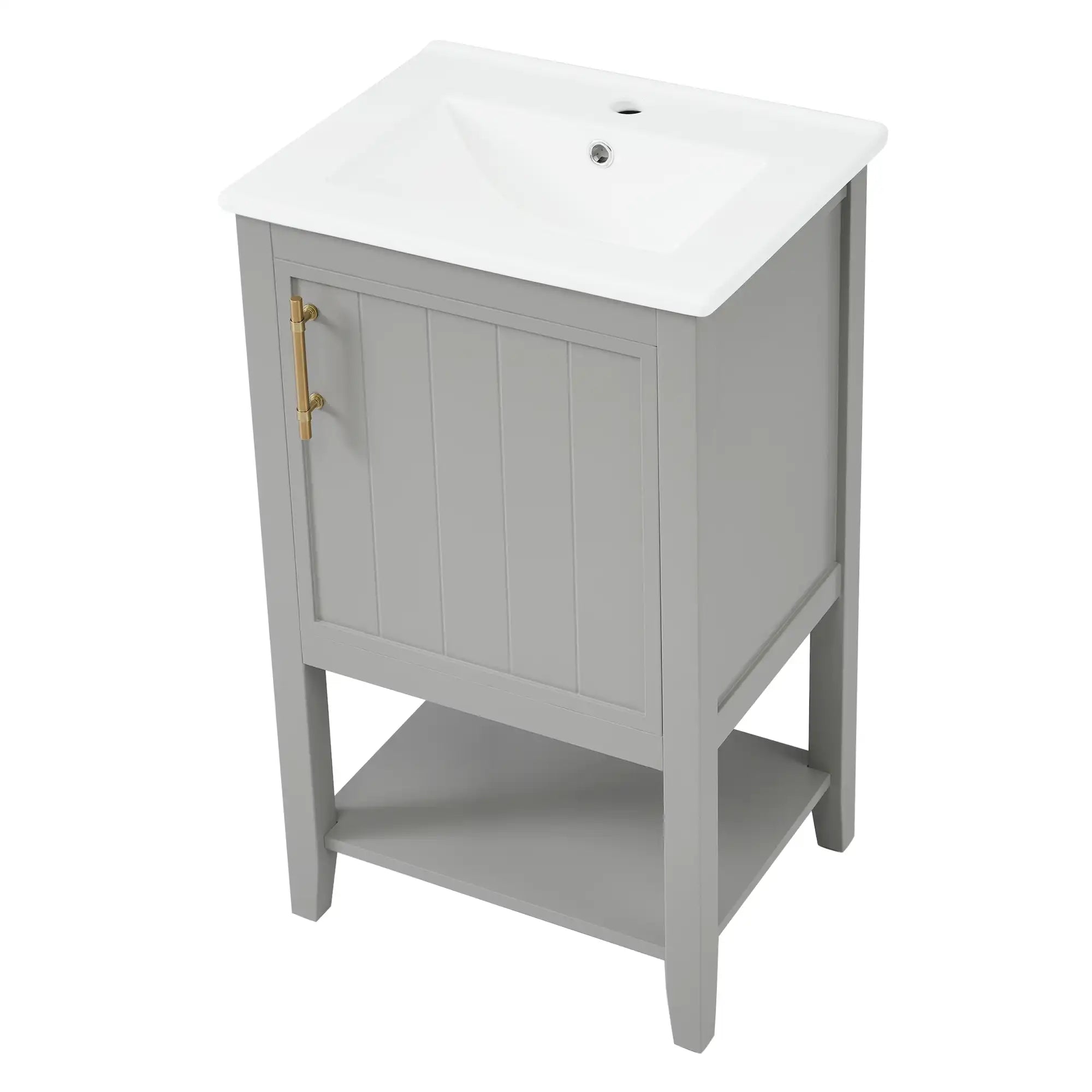 20" grey vanity bathroom unit with sink and open bottom shelf | Ace Decor