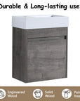 Aeris Series 18" Wall-Mounted Bathroom Vanity with Integrated Sink, Plaid Grey Oak