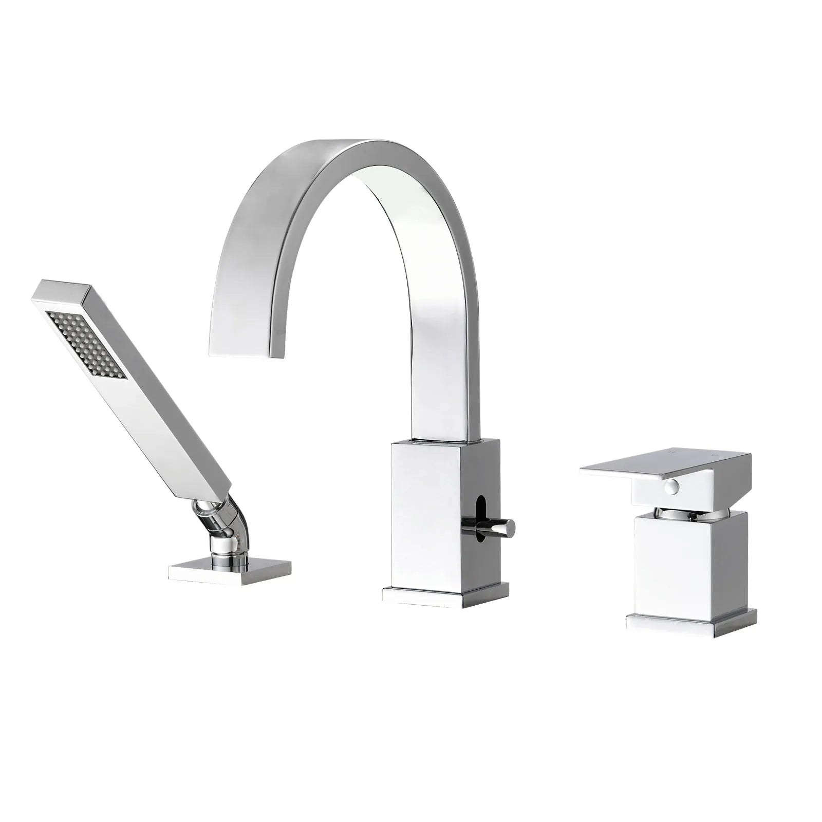FLUNIX Chrome Brass Waterfall Roman Deck Mounted Tub Faucet Set with Hand Shower