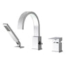 FLUNIX Chrome Brass Waterfall Roman Deck Mounted Tub Faucet Set with Hand Shower