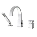 FLUNIX Chrome Brass Waterfall Roman Deck Mounted Tub Faucet Set with Hand Shower
