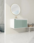 Wall-mounted 36 bathroom vanity sink in mint green bathroom setting | Ace Decor