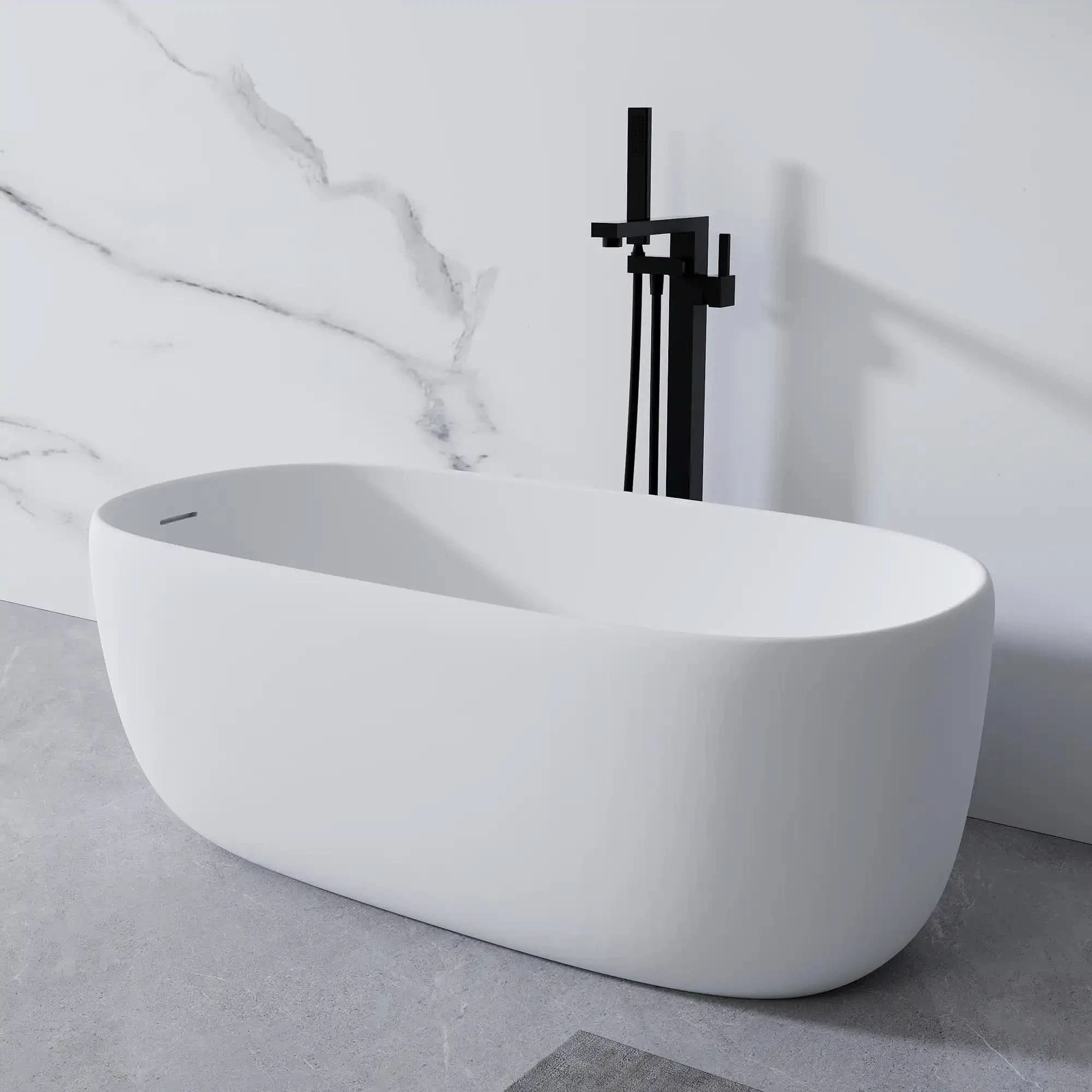 51" Seamless Resin Stone Freestanding Soaking Tub – White, with Overflow & Pop-Up Drain color: Matte White