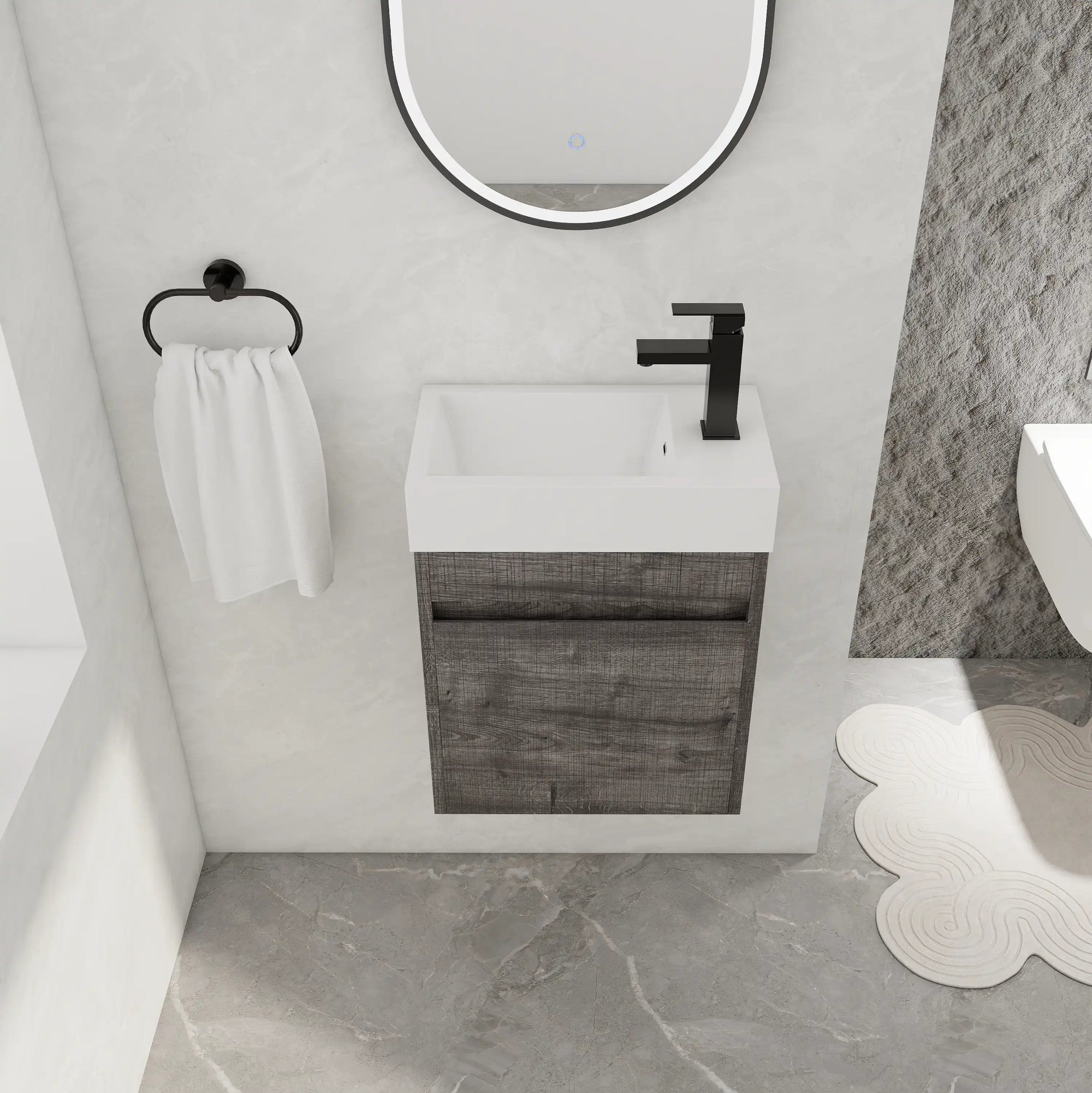 Aeris Series 18" Wall-Mounted Bathroom Vanity with Integrated Sink, Plaid Grey Oak