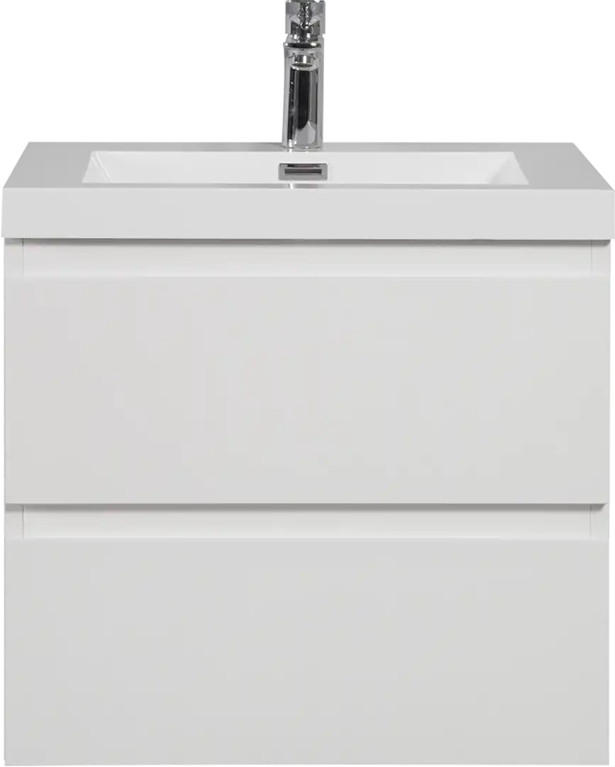 Floating Bathroom Vanity with Resin Top Basin & Soft Close Drawers - Modern Wall-Mounted Storage Cabinet color: White