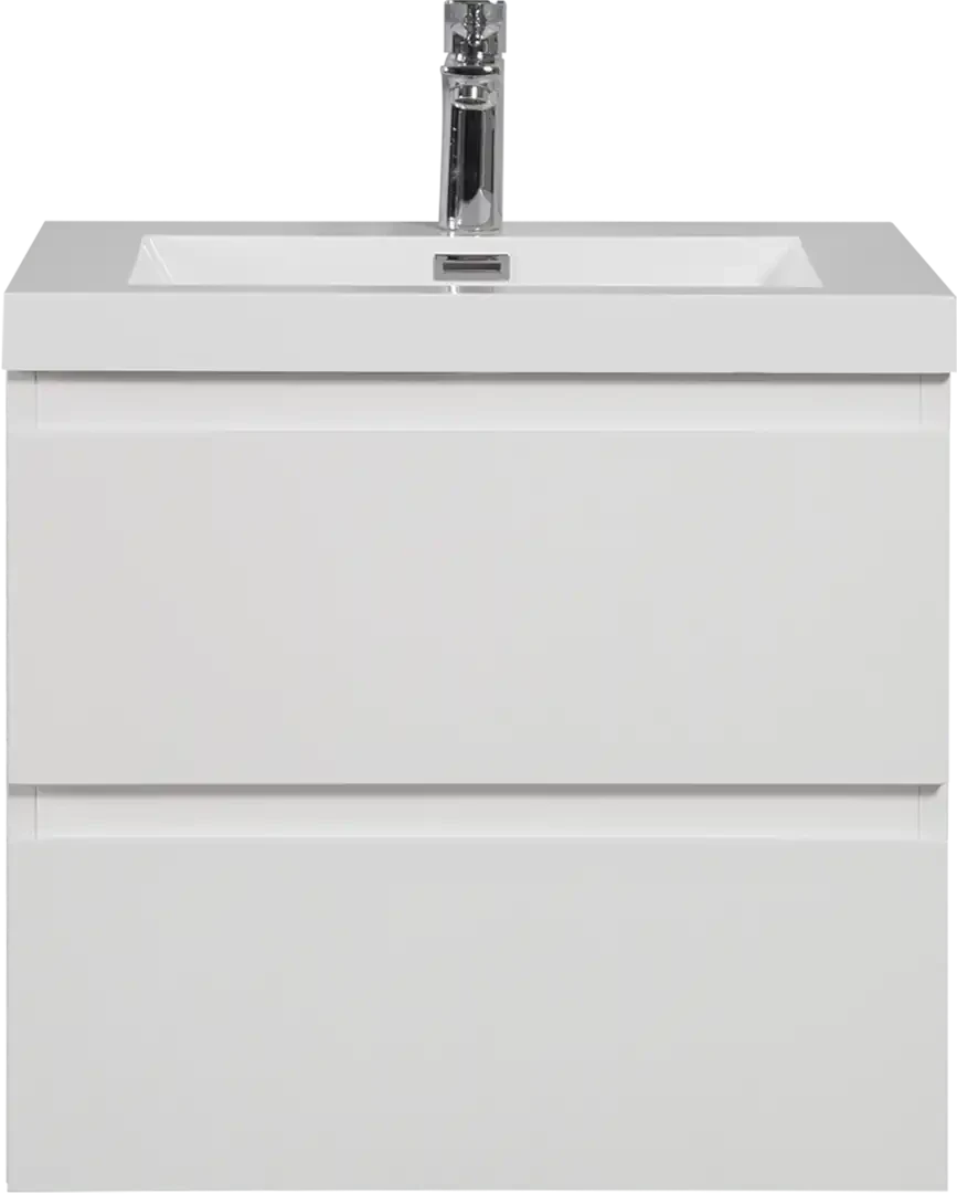 Floating Bathroom Vanity with Resin Top Basin &amp; Soft Close Drawers - Modern Wall-Mounted Storage Cabinet color: White