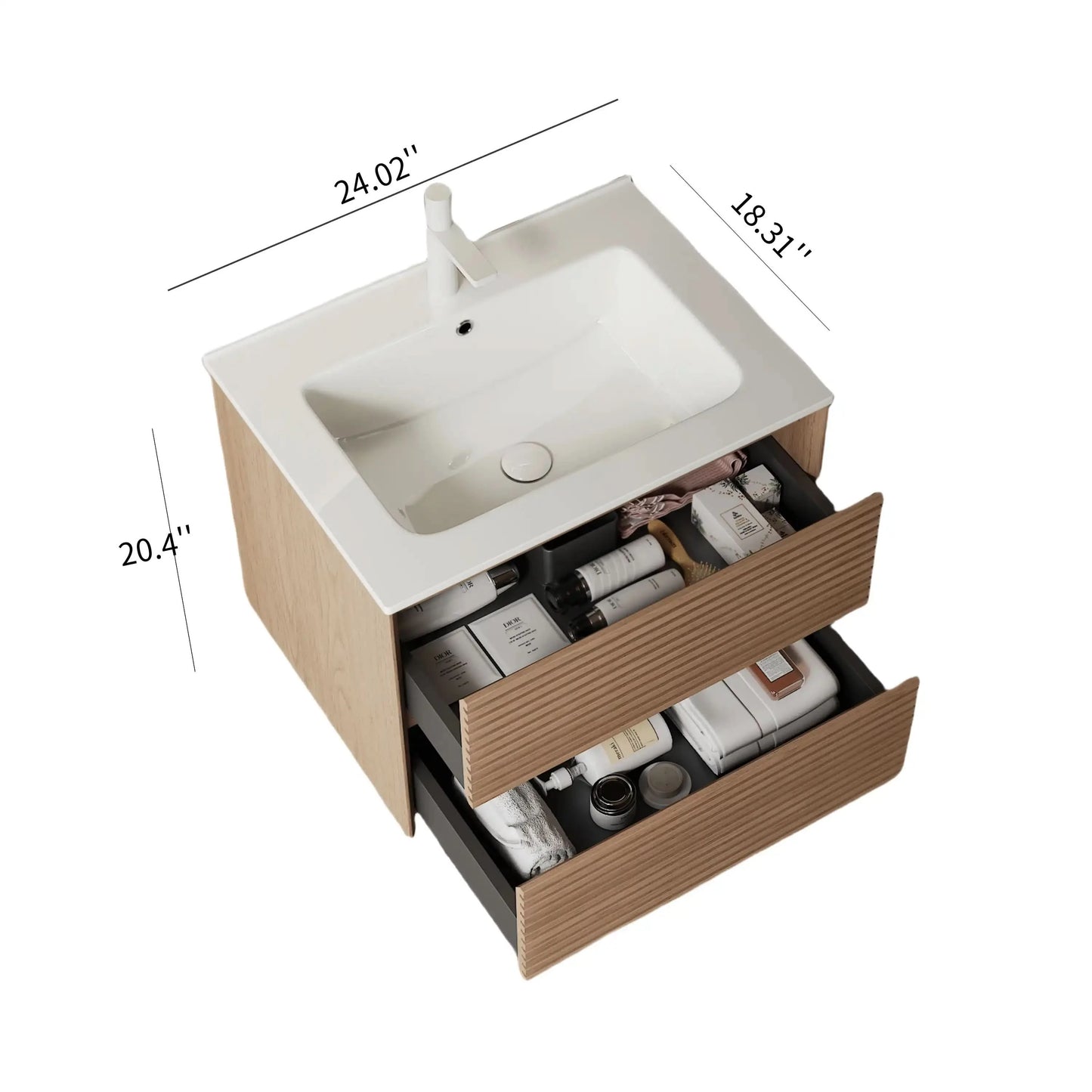 24/30/36" X 18" X 20" Wall-Mounted Bathroom Vanity with White Ceramic Sink and Natural Walnut Cabinet color: White+Walnut