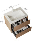 24/30/36" X 18" X 20" Wall-Mounted Bathroom Vanity with White Ceramic Sink and Natural Walnut Cabinet color: White+Walnut