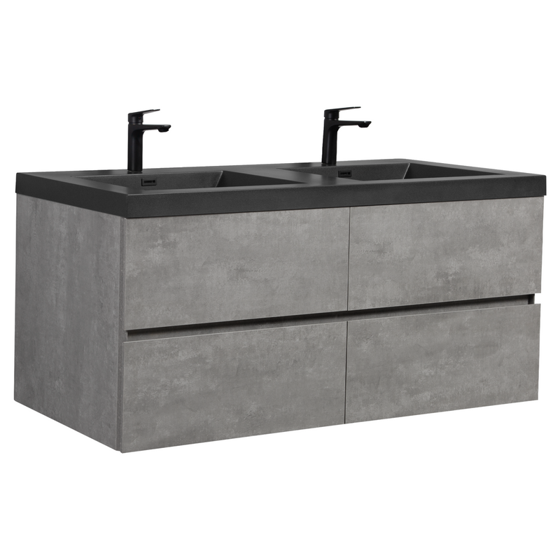 24"-47" Floating Dark Grey Corner Vanity with Matte Black Sink - 2 Soft Close Drawers