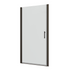Matte black semi-frameless pivot shower door with clear glass.