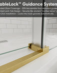 StableLock guidance system at the base of gold frameless shower door, size 60 x 74, ensuring smooth and secure operation | Ace Decor