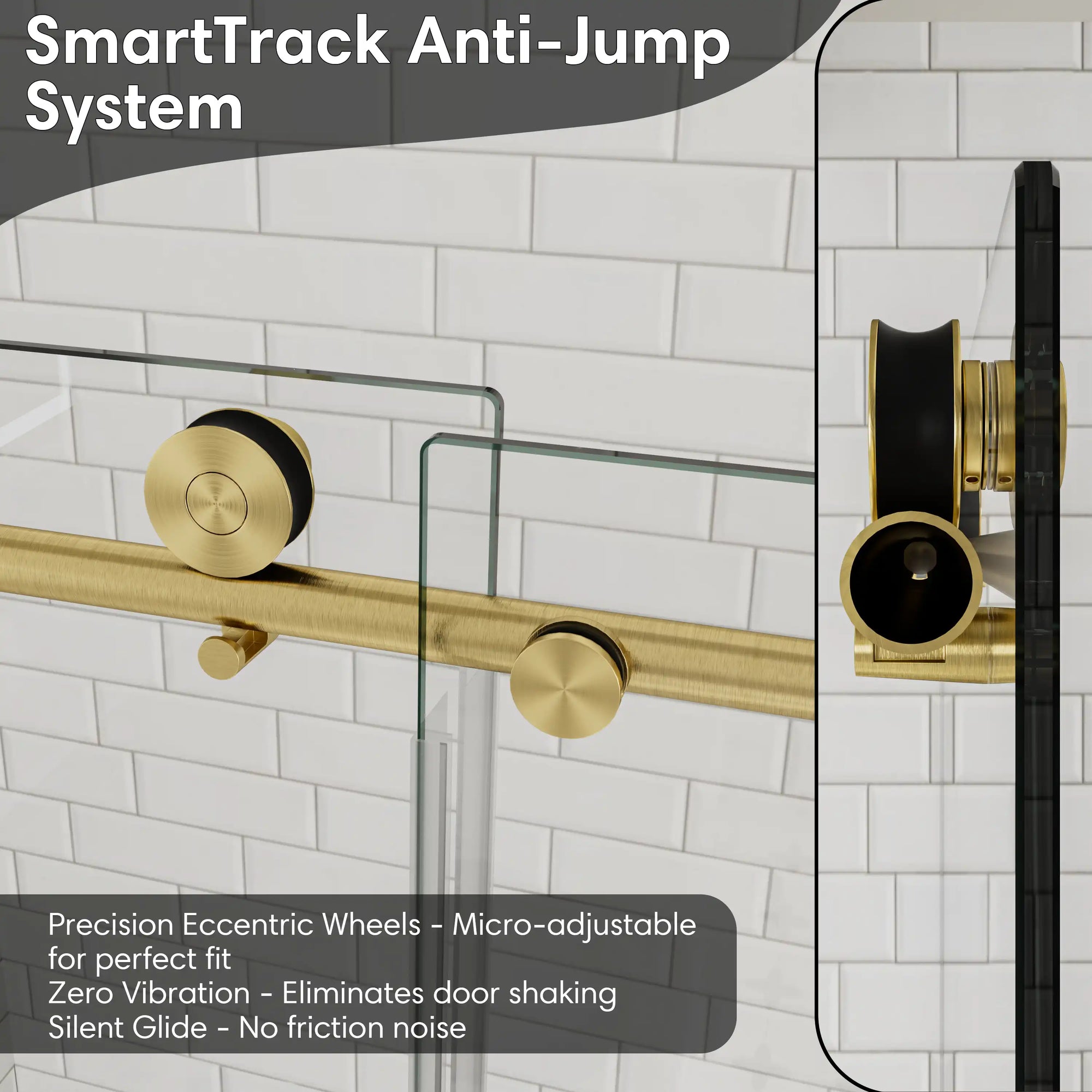 SmartTrack anti-jump system for gold frameless shower door, size 60 x 74 | Ace Decor