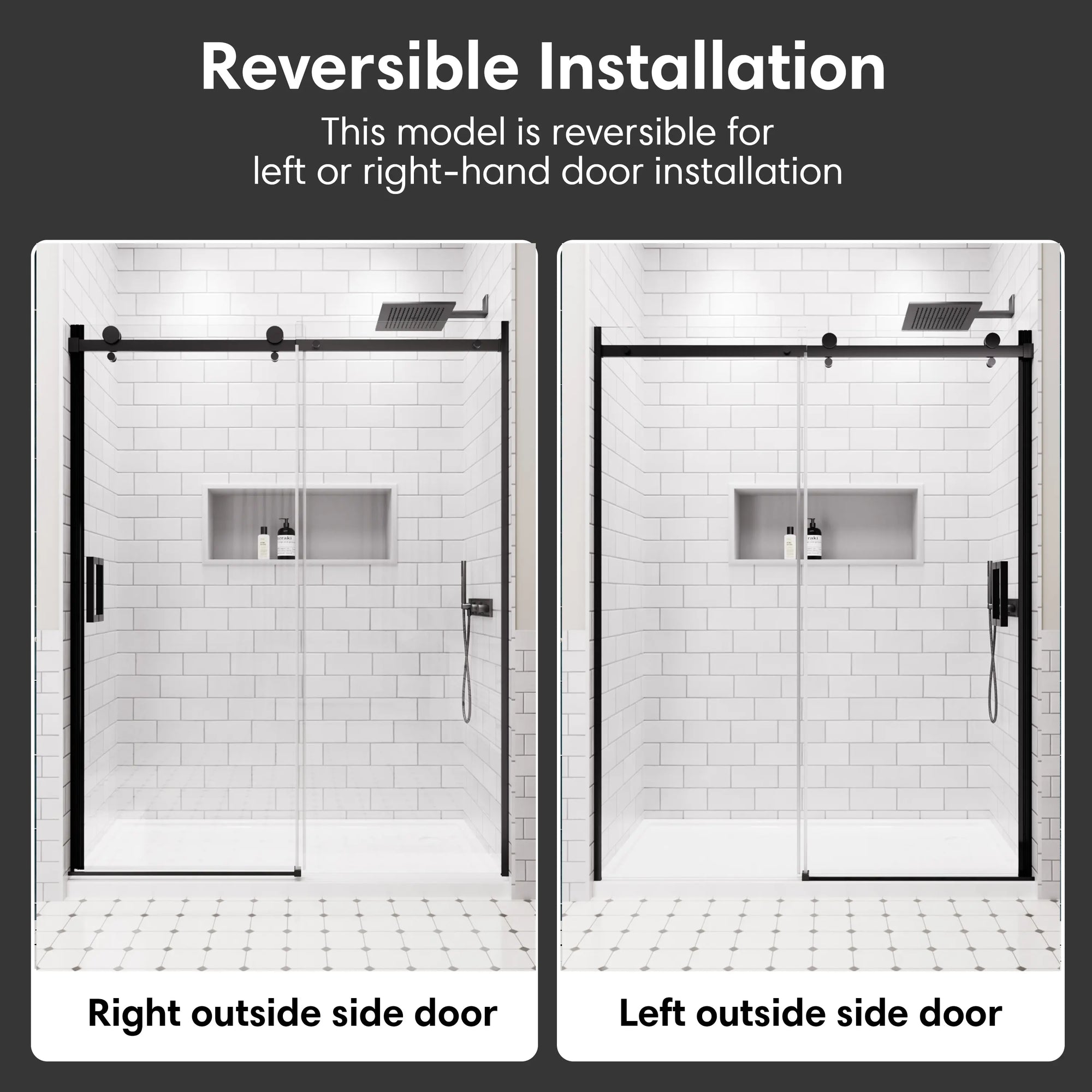 Lumora Series 60&quot; x 74&quot; Frameless Single Sliding Shower Door - Matte Black