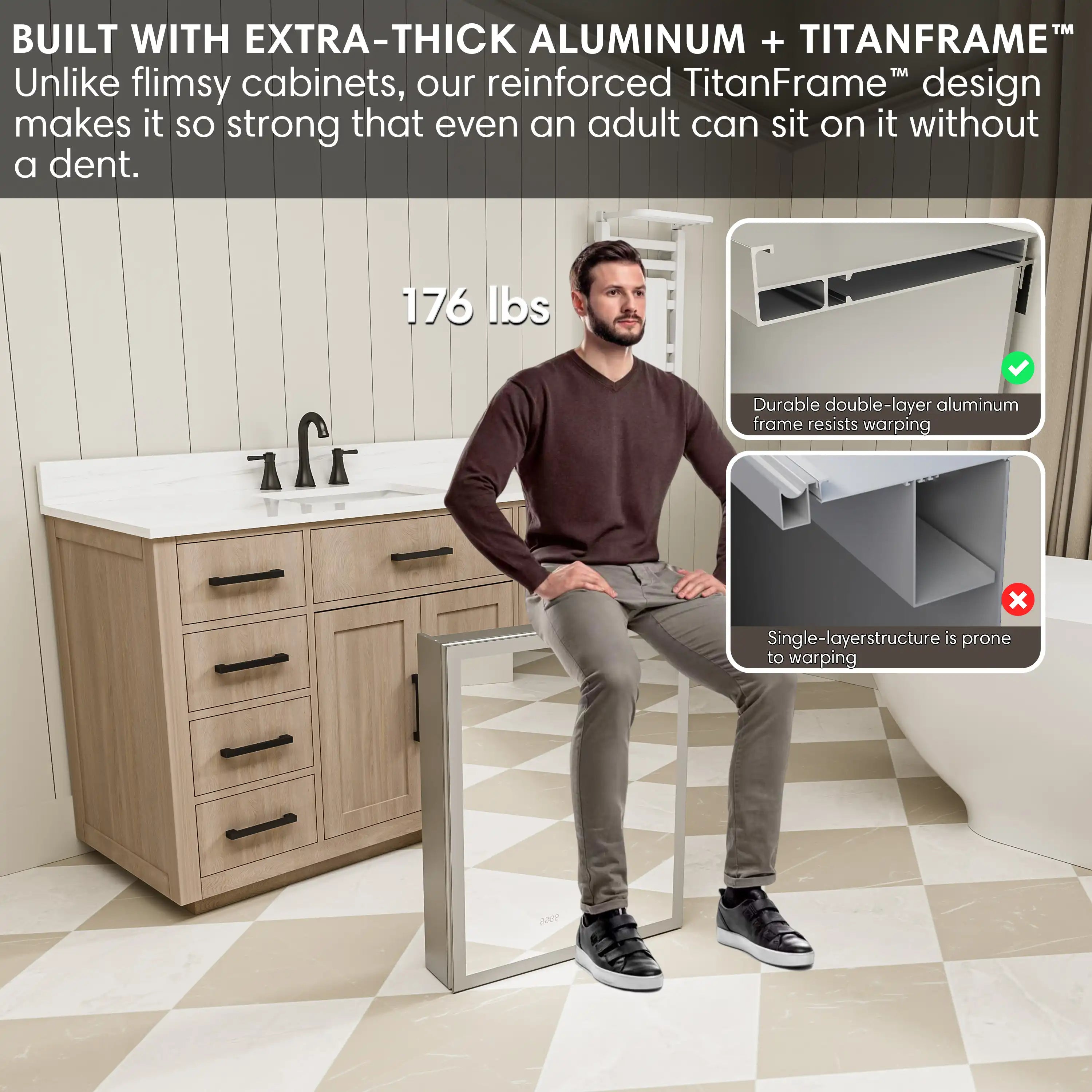 Reinforced aluminum medicine cabinet supports 176 lbs