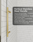 Vertical stainless steel handle on gold frameless shower door, size 60 x 74 | Ace Decor