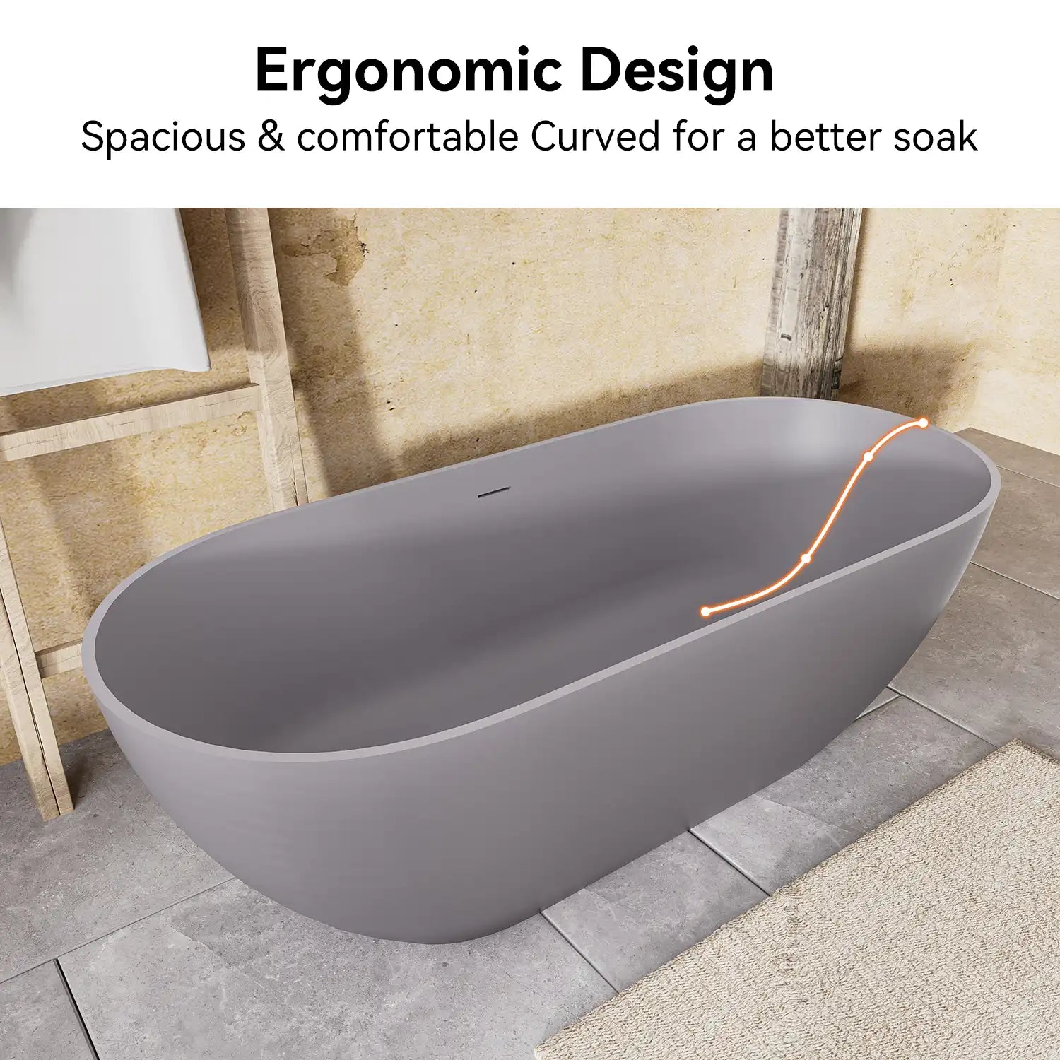 Stone Resin Freestanding Soaking Bathtub  color:Matte Gray