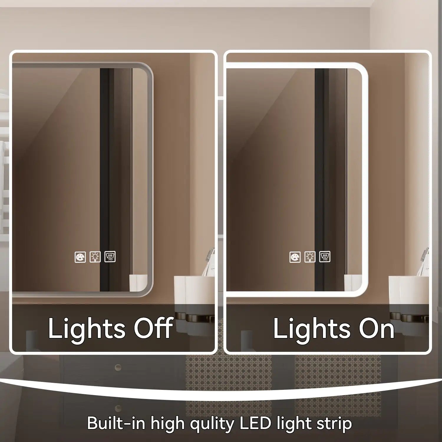 Rectangular Framed Dimmable Anti-Fog LED Wall Bathroom Vanity Mirror