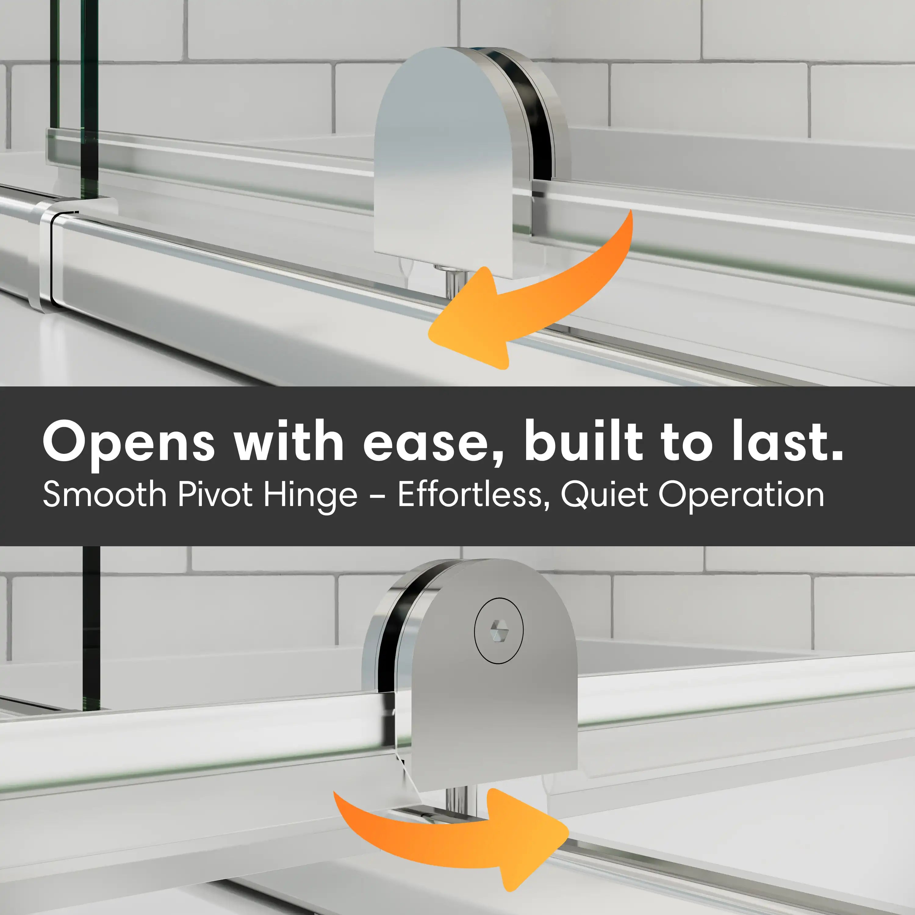 Smooth pivot hinge of pivot shower door ensures effortless opening, quiet operation, and long-lasting durability | Ace Decor
