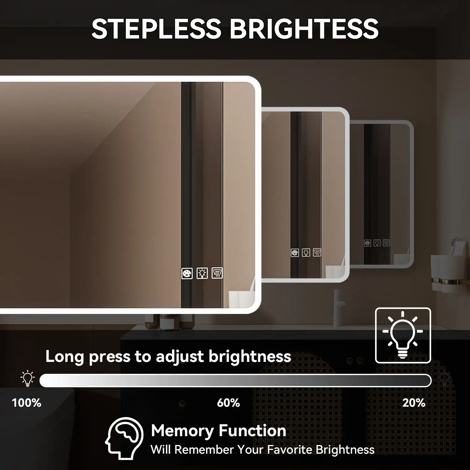 Rectangular Framed Dimmable Anti-Fog LED Wall Bathroom Vanity Mirror