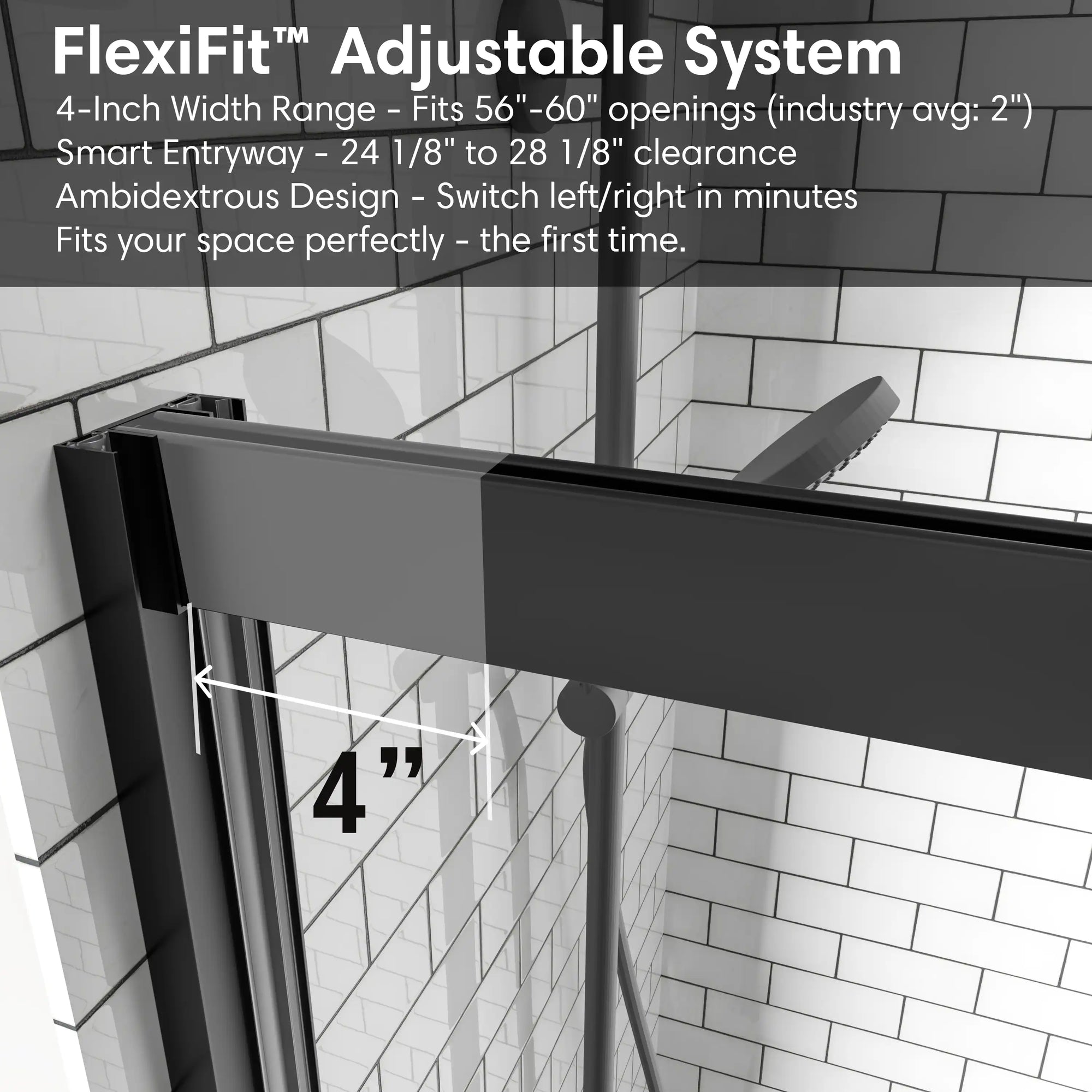 Aurevo-X Series 60&quot; x 74&quot; Minimalist Frameless Sliding Shower Door In Matte Black